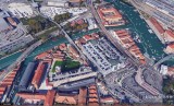 Piazalle Roma area: People Mover runs no. to port, Constit. bridge to far R, Fondamenta w/ stores, banks, vaps top part of pic