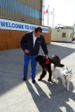 We got a special welcome - greeted by a Newfie & a husky!  Lucky cruise director Ray got to hold the Newfie for a while. 