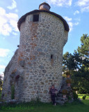 Laine at Chateau Villemonteix - leaning on the pigeon loft.