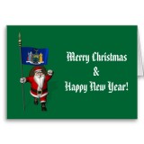 Santa Claus With Flag Banner Ensign Of US State * New York
