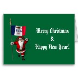 Santa Claus With Flag Banner Ensign Of US State * Iowa