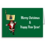 Santa Claus With Flag Banner Ensign Of US State * New Jersey
