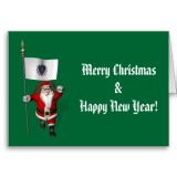 Santa Claus With Flag Banner Ensign Of US State * Massachusetts