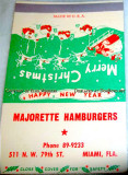 1950s - matchbook cover from the popular Majorette Hamburgers on N. W. 79th Street, Miami