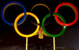 February 2014 - Brendas Olympian son Justin Reiter and the Olympic Rings at Sochi, Russia