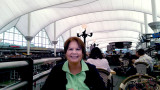 June 2014 - Karen having lunch at the Pour la France! restaurant in the Jeppeson Terminal at Denver International Airport