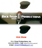 Rick Shaw Productions business card with telephone and e-mail address