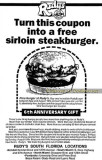 1990 - coupon ad for 6th anniversary of Rudy's Sirloin Burgers