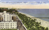 1942 - postcard image looking north on Ocean Drive with Lummus Park and the Netherland Hotel
