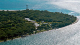 October 2015 - closeup aerial photo of Cape Florida Lighthouse at Bill Baggs State Park on Key Biscayne
