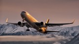 UPS 767 taking off at sunset