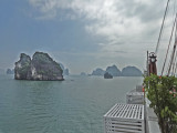 Eerily beautiful Ha Long Bay, Vietnam - part of our ship the Treasure Junk is in the foreground