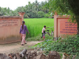 Rice field and entrance to a small village near the Roluos Group of temples and monuments
