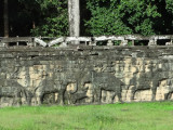 The Terrace of Elephants' retaining wall in Angkor Thom showing elephants & riders (mahouts) - Siem Reap Province, Cambodia