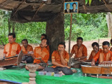 Men playing music for donations - near the temple grounds of Banteay Srei, Angkor, Siem Reap Province, Cambodia