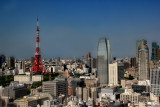 Close-up of the Tokyo Tower (left)  and the Shiodome skyline - as seen from the Park Hotel lobby