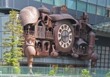 Close-up of the Studio Ghibli Clock on the Nippon Television Building - seen from the middle level walkway near the Park Hotel