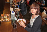 Judy eating lunch in Old Town in Takayama