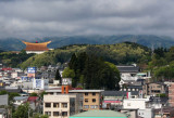 View from our room at the Hida Hotel Plaza in Takayama. World Shrine of Sukyo Mahikari (large gold/brown roof) is on the left 