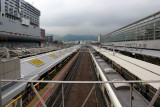 The main train station in Kyoto. We arrived here from Komatsu. Kyoto and surrounding mountains are in the background.