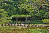 Stepping-stone path (Garyu-kyo  - lying dragon bridge) in a pond at the Heian-jingu Shrine in Kyoto