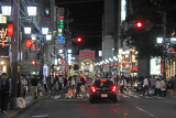 Lots of young people out on a Friday night - between Kawaramachi Street and the Kamo River in downtown Kyoto