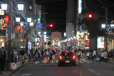 Lots of young people out on a Friday night -  between Kawaramachi Street and the Kamo River in downtown Kyoto