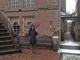 Judy in front of the entrance (right side) to Mrs. Wilkes Dining Room - Savannah