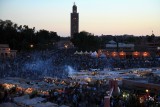 Djemaa el Fna - Marakesh Bazaar -  Koutoubia Mosque in Background 