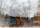 NYU Grey Gallery Window with Water Drops & Park Reflections