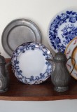 Detail of Shelf #2 with Plates and Pewter