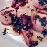 Grilled scallops and chantarelles with endives and chermoula