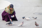 Feeding pigeons, Placa de Catalunya, Barcelona, Spain