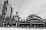 Cloud Gate and BCBS building, Chicago, St. Patrick's Day, 2015, Black and White