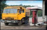 A common sight - old Russian truck at a petrol station