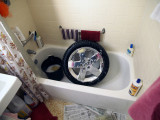 It Was Cold Out, So I Washed The Front Tires And Wheels In The Tub And Eve Will Letter Them In The Warmth Of Our Apartment...