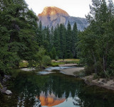 Half Dome from Stoneman bridge at sunset