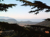 View of the Gulf of Baratti.Corsica is barely visible in the background