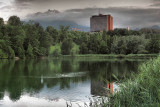 Rotsee with the hospital Lucerne