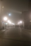 City in heavy fog
