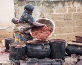 Transferring Pulverized Bark to a Pot for Boiling