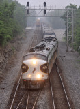 After a lengthy delay, OCS 955 crosses over at North Wye just after dawn on a foggy Kentucky morning