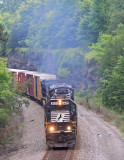 With only 2 good engines and a tonnage train, Southbound M-17 struggles to get on the move at Parkers Lake