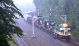 Southbound 197 crosses over at Revilo in the middle of a monsoon