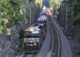 Northbound 124 crosses the Cumberland River bridge and swings through the cut at Owens Gulch