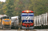 NS 376 (a long distance local) shoves back into the Toyota yard at Deliplane KY as they set out 22 cars