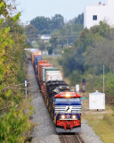 NS 376 drags through Harrodsburg KY with NS 6920 providing a little color as the clouds moved in 