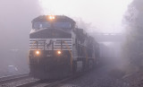Northbound 216 passes under the old US 27 bridge on the Northside of Somerset on a foggy October morning