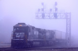 Northbound 282 departs Burnside surrounded by a thick blanket of fog