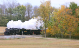 The muted colors of Fall brighten up a dark, cloudy morning near New Waverly Indiana